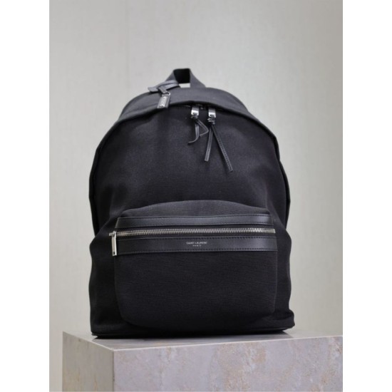 Replica Zaino YSL Saint Laurent City tela con finiture pelle nero Fallate Outlet Online
