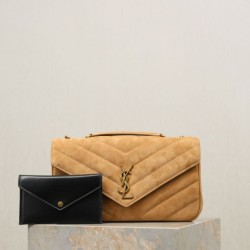 Replica YSL Saint Laurent LouLou Medium in camoscio trapuntato marrone Fallate Outlet Online