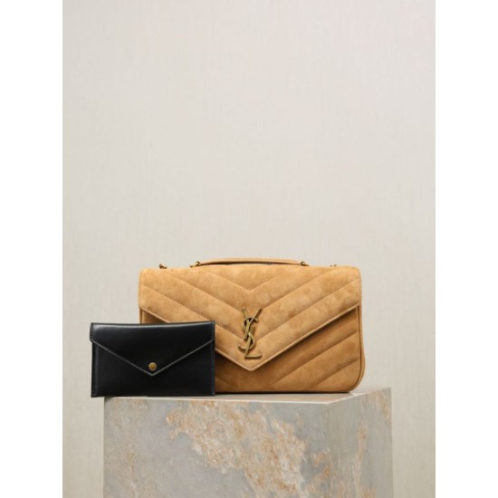 Replica YSL Saint Laurent LouLou Medium in camoscio trapuntato marrone Fallate Outlet Online