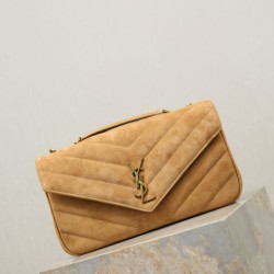 Replica YSL Saint Laurent LouLou Medium in camoscio trapuntato marrone Fallate Outlet Online