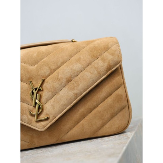 Replica YSL Saint Laurent LouLou Medium in camoscio trapuntato marrone Fallate Outlet Online