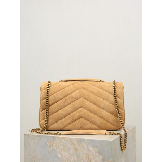 Replica YSL Saint Laurent LouLou Medium in camoscio trapuntato marrone Fallate Outlet Online