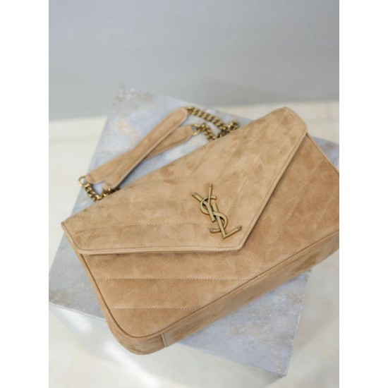Replica YSL Saint Laurent LouLou Medium in camoscio trapuntato marrone Fallate Outlet Online