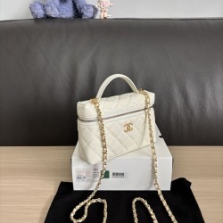 Perfetta Replica Borsa Chanel Classic Vanity con catena A96186 bianca Outlet Clone