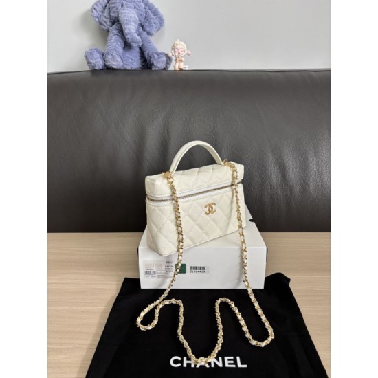 Perfetta Replica Borsa Chanel Classic Vanity con catena A96186 bianca Outlet Clone