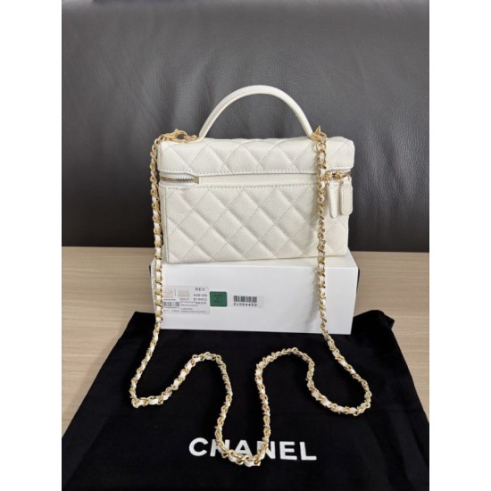 Perfetta Replica Borsa Chanel Classic Vanity con catena A96186 bianca Outlet Clone