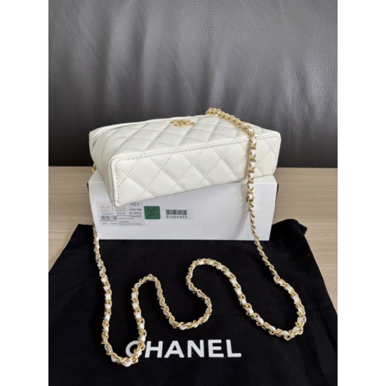 Perfetta Replica Borsa Chanel Classic Vanity con catena A96186 bianca Outlet Clone