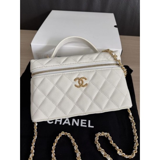 Perfetta Replica Borsa Chanel Classic Vanity con catena A96186 bianca Outlet Clone