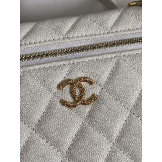 Perfetta Replica Borsa Chanel Classic Vanity con catena A96186 bianca Outlet Clone