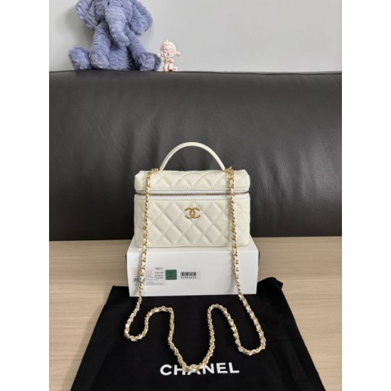 Perfetta Replica Borsa Chanel Classic Vanity con catena A96186 bianca Outlet Clone