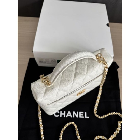 Perfetta Replica Borsa Chanel Classic Vanity con catena A96186 bianca Outlet Clone