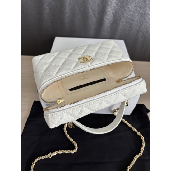 Perfetta Replica Borsa Chanel Classic Vanity con catena A96186 bianca Outlet Clone