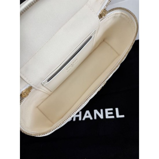Perfetta Replica Borsa Chanel Classic Vanity con catena A96186 bianca Outlet Clone