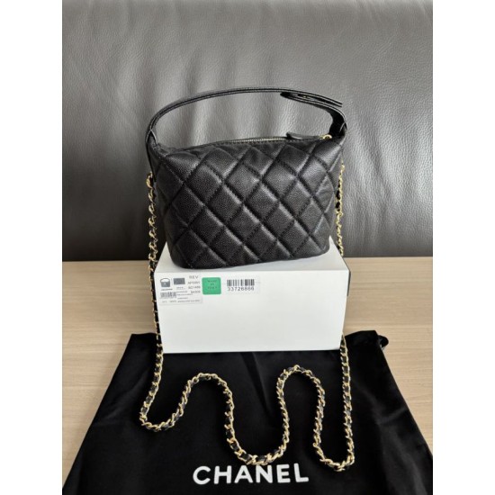 Perfetta Replica Borse hobo Chanel 25A Caviar Lunch Box Nero Imitazione Dupe