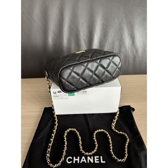 Perfetta Replica Borse hobo Chanel 25A Caviar Lunch Box Nero Imitazione Dupe