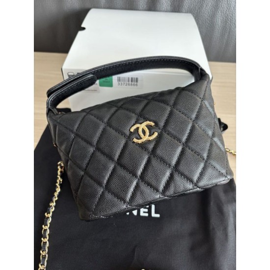 Perfetta Replica Borse hobo Chanel 25A Caviar Lunch Box Nero Imitazione Dupe