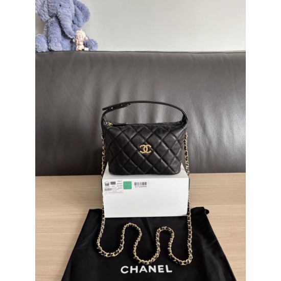 Perfetta Replica Borse hobo Chanel 25A Caviar Lunch Box Nero Imitazione Dupe