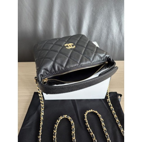 Perfetta Replica Borse hobo Chanel 25A Caviar Lunch Box Nero Imitazione Dupe