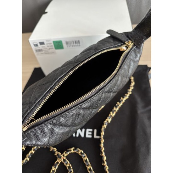 Perfetta Replica Borse hobo Chanel 25A Caviar Lunch Box Nero Imitazione Dupe