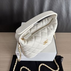 Perfetta Replica Borse hobo Chanel 25A Caviar Lunch Box Bianco Imitazione Dupe