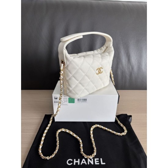 Perfetta Replica Borse hobo Chanel 25A Caviar Lunch Box Bianco Imitazione Dupe