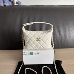 Perfetta Replica Borse hobo Chanel 25A Caviar Lunch Box Bianco Imitazione Dupe