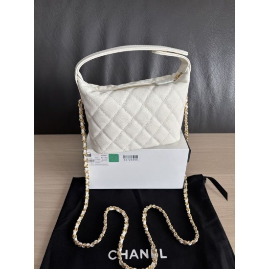 Perfetta Replica Borse hobo Chanel 25A Caviar Lunch Box Bianco Imitazione Dupe