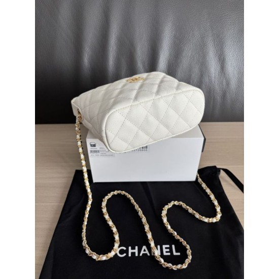 Perfetta Replica Borse hobo Chanel 25A Caviar Lunch Box Bianco Imitazione Dupe