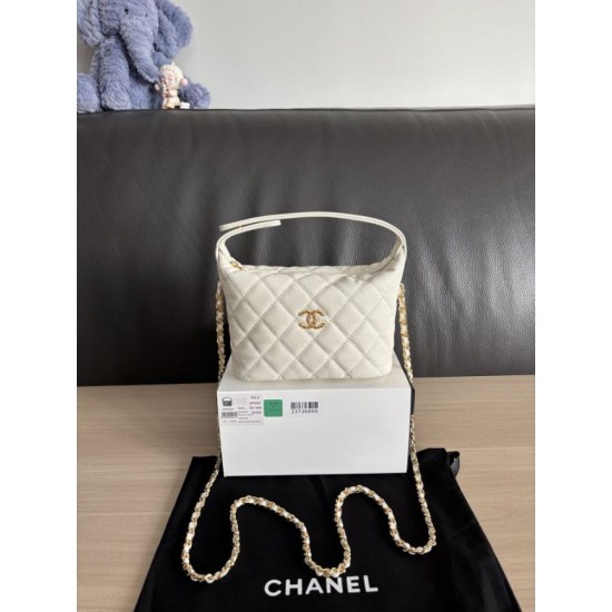 Perfetta Replica Borse hobo Chanel 25A Caviar Lunch Box Bianco Imitazione Dupe