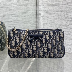 Perfetto Replica Pochette Dior Oblique Bow con catena Blu Imitazione Outlet