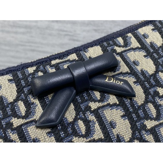 Perfetto Replica Pochette Dior Oblique Bow con catena Blu Imitazione Outlet