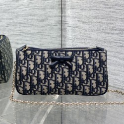 Perfetto Replica Pochette Dior Oblique Bow con catena Blu Imitazione Outlet