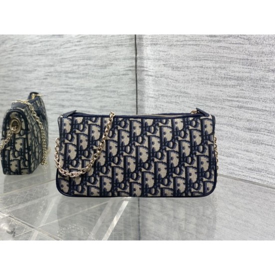 Perfetto Replica Pochette Dior Oblique Bow con catena Blu Imitazione Outlet