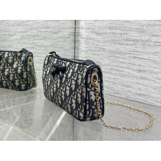 Perfetto Replica Pochette Dior Oblique Bow con catena Blu Imitazione Outlet