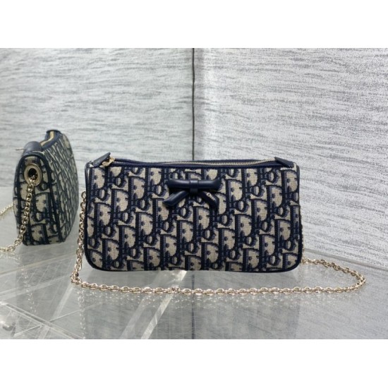 Perfetto Replica Pochette Dior Oblique Bow con catena Blu Imitazione Outlet