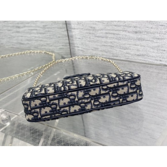 Perfetto Replica Pochette Dior Oblique Bow con catena Blu Imitazione Outlet