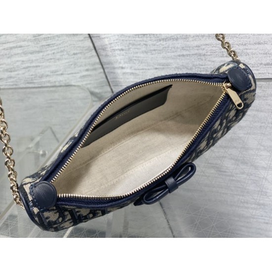 Perfetto Replica Pochette Dior Oblique Bow con catena Blu Imitazione Outlet