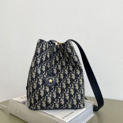 Perfetto Replica Borsa a secchiello piccola Diorstar Dior jacquard obliquo blu Imitazione Outlet
