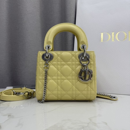 Perfetto Replica Borsa Dior Lady Dior Mini Cannage Gialla Imitazione Outlet