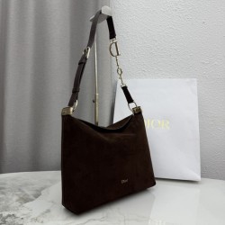 Perfetto Replica Borsa a tracolla Media Dior Diorly pelle scamosciata cioccolato Imitazione Outlet