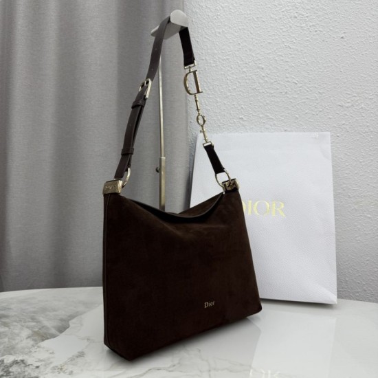 Perfetto Replica Borsa a tracolla Media Dior Diorly pelle scamosciata cioccolato Imitazione Outlet