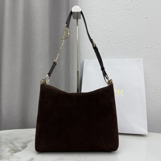 Perfetto Replica Borsa a tracolla Media Dior Diorly pelle scamosciata cioccolato Imitazione Outlet