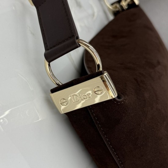 Perfetto Replica Borsa a tracolla Media Dior Diorly pelle scamosciata cioccolato Imitazione Outlet
