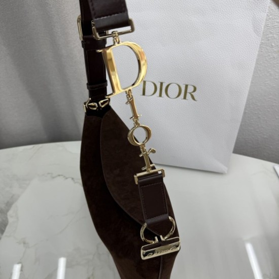 Perfetto Replica Borsa a tracolla Media Dior Diorly pelle scamosciata cioccolato Imitazione Outlet