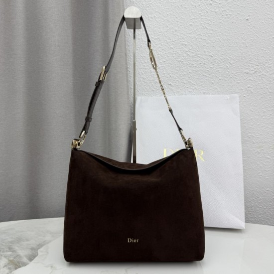 Perfetto Replica Borsa a tracolla Media Dior Diorly pelle scamosciata cioccolato Imitazione Outlet