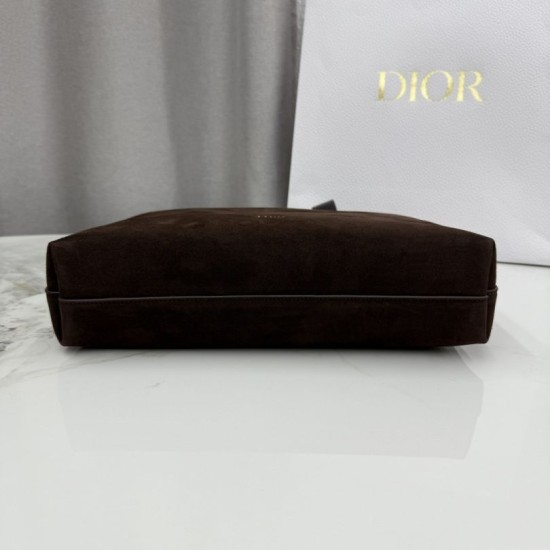 Perfetto Replica Borsa a tracolla Media Dior Diorly pelle scamosciata cioccolato Imitazione Outlet