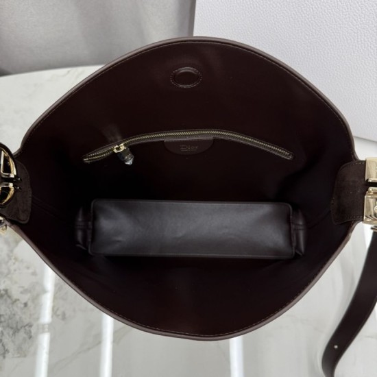 Perfetto Replica Borsa a tracolla Media Dior Diorly pelle scamosciata cioccolato Imitazione Outlet