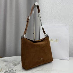 Perfetto Replica Borsa a tracolla Media Dior Diorly pelle scamosciata Marrone Imitazione Outlet