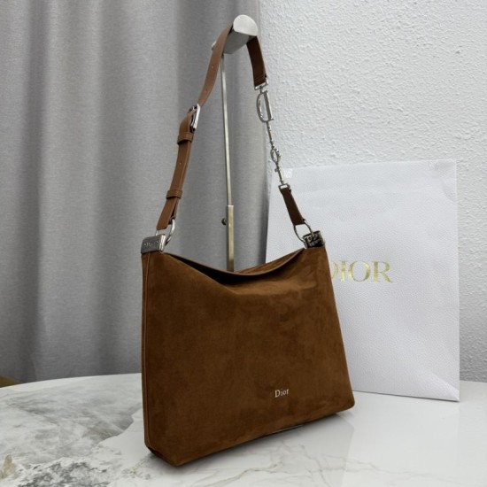 Perfetto Replica Borsa a tracolla Media Dior Diorly pelle scamosciata Marrone Imitazione Outlet