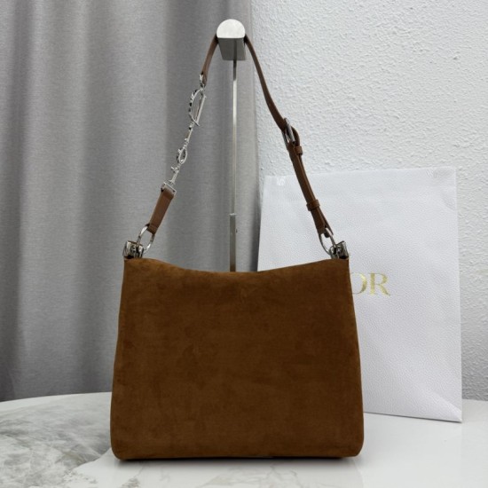Perfetto Replica Borsa a tracolla Media Dior Diorly pelle scamosciata Marrone Imitazione Outlet